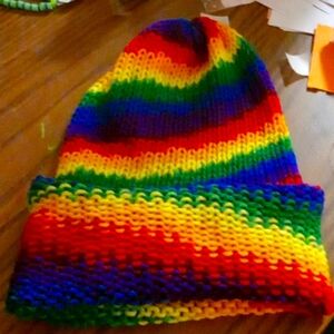 Rainbow hand crafted beanie hat